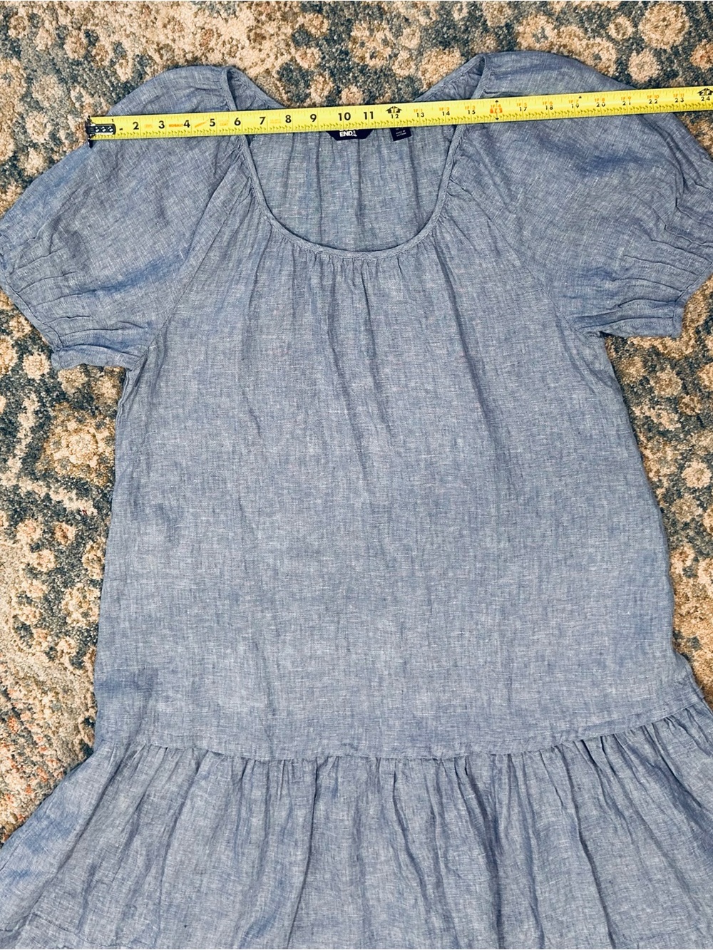 Lands' End Chambray Puff-Sleeve Tiered Midi Dress — Light Blue - Picture 7 of 10
